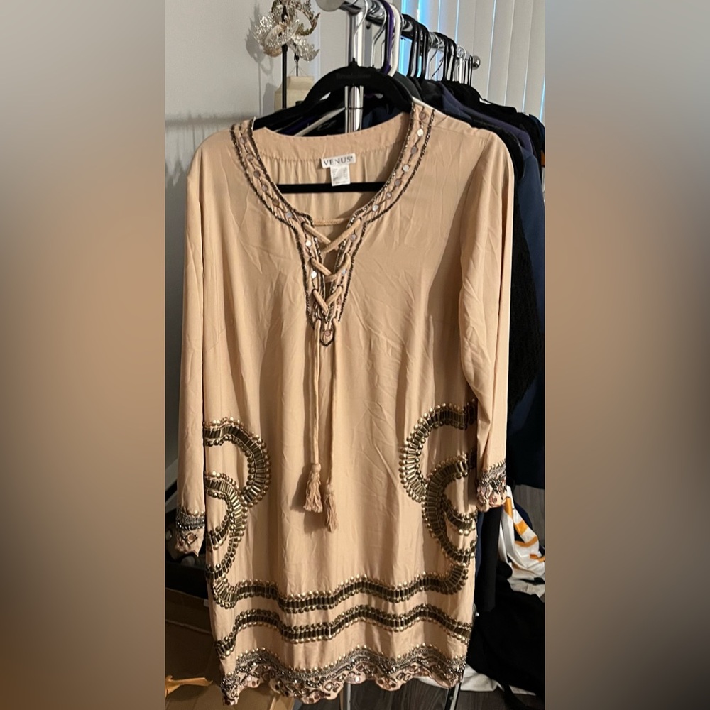 Stunning Tan & Brown (Heavily) Beaded Shift Dress by Venus